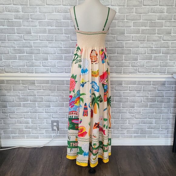 Boutique Beach Maxi Dress Women XL NEW Beach Resort Abstract Artsy Whimsical - Picture 5 of 11